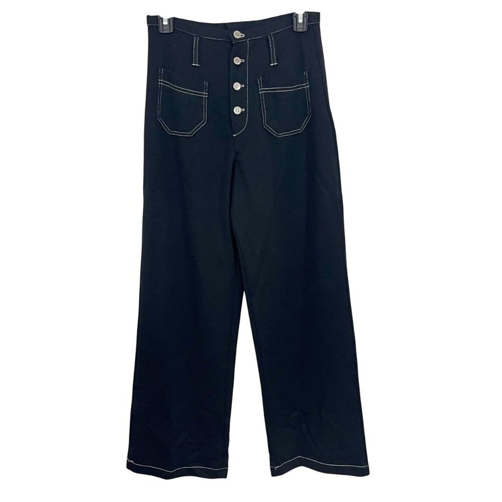 Vintage Street Code Black High Rise Wide Leg Pants Patch Pockets Goth Emo Sz 10